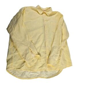 Tommy Bahama Mens Yellow Linen Long Sleeve Button Up Shirt XL Palm Tree Logo